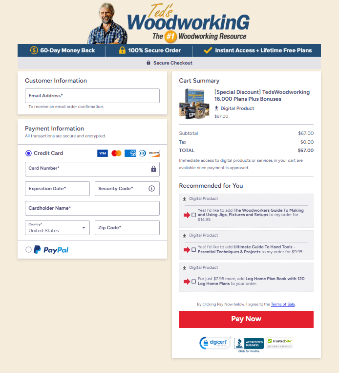 Teds Woodworking Order Checkout Page